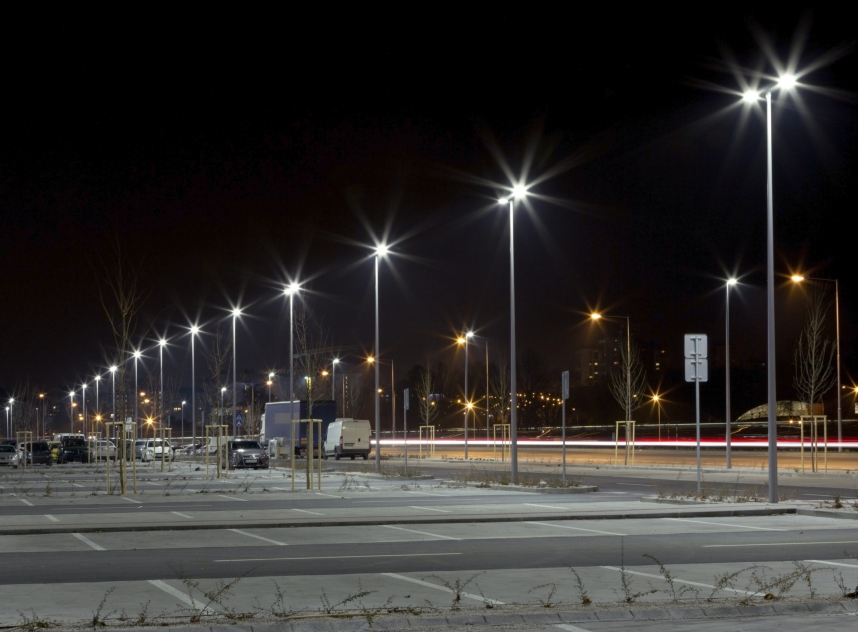 Modern Parking Area At Night